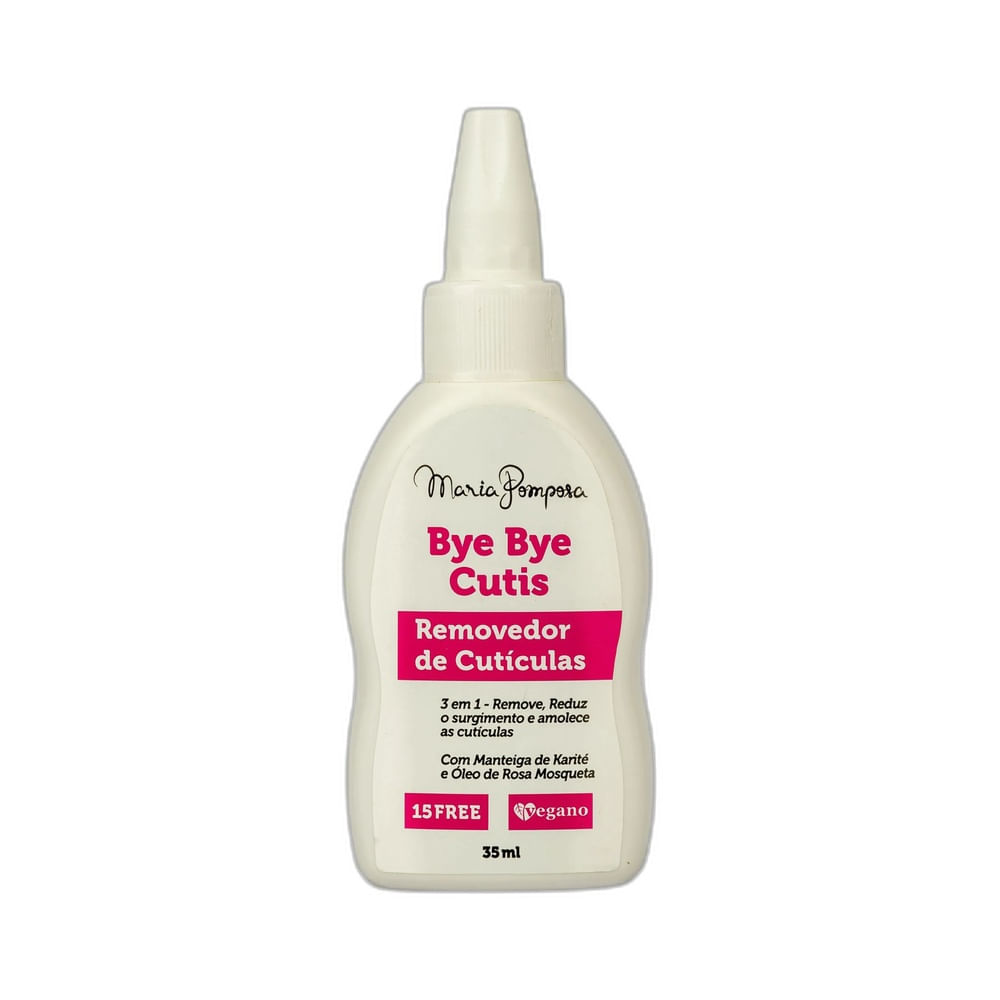 Frasco do Removedor de Cutículas Maria Pomposa Bye Bye Cutis 3 em 1 35ml em fundo branco